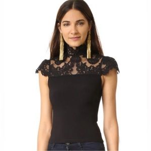 Alice and Olivia Black Lace Mock neck top size S